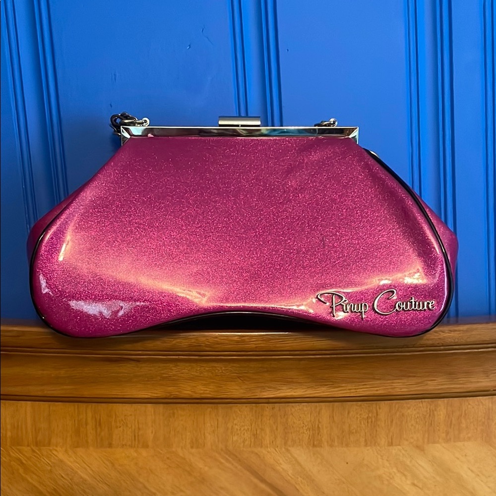 Pinup Couture Pink Retro Clutch with Gold Frame